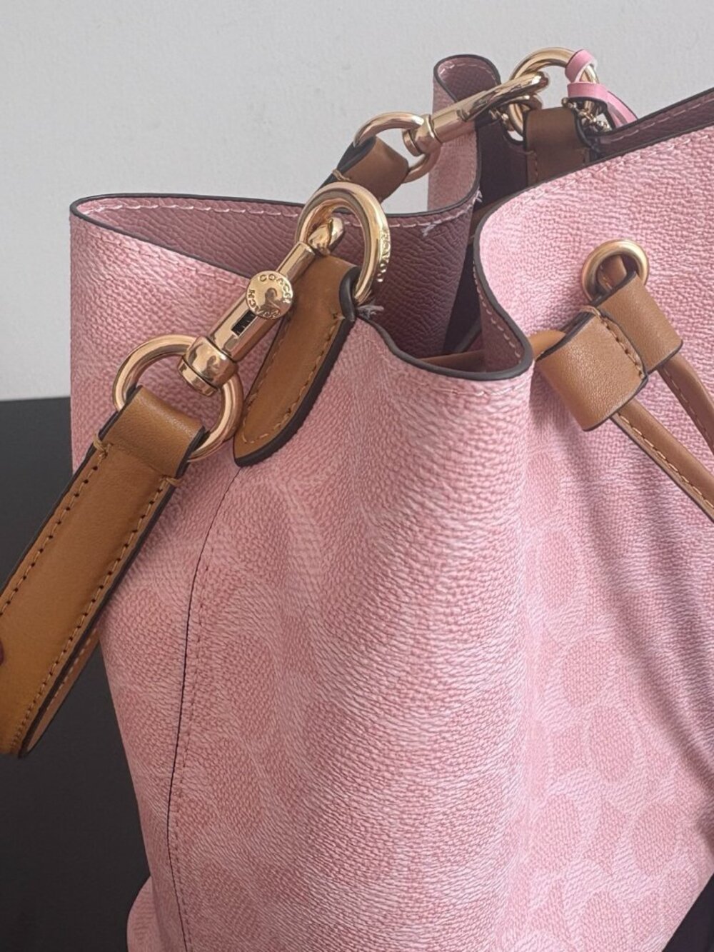 Coach Pink Monogram Drawstring Bucket Bag - Picture 7 of 9